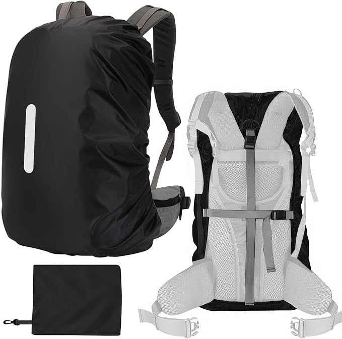 55-110L Waterproof Backpack Rain Cover, Ultralight Rucksack Rain Cover with Reflective Strip & Anti-Slip Cross Buckle Straps & Storage Pouch for Hiking Camping Outdoor Traveling