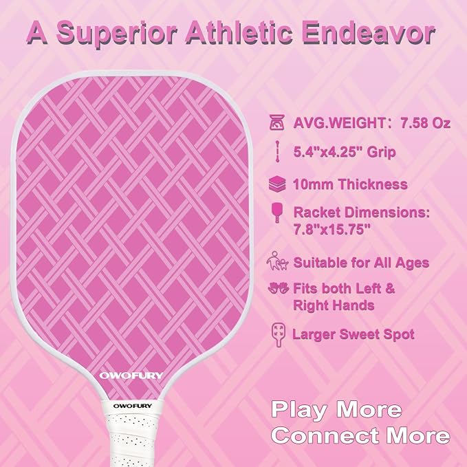Fiberglass Pickleball Paddles Set of 2, Pickle Ball Racket Lightweight Honeycomb Core Control Paddle, with 4 Indoor Outdoor Balls and Bag for Men Women