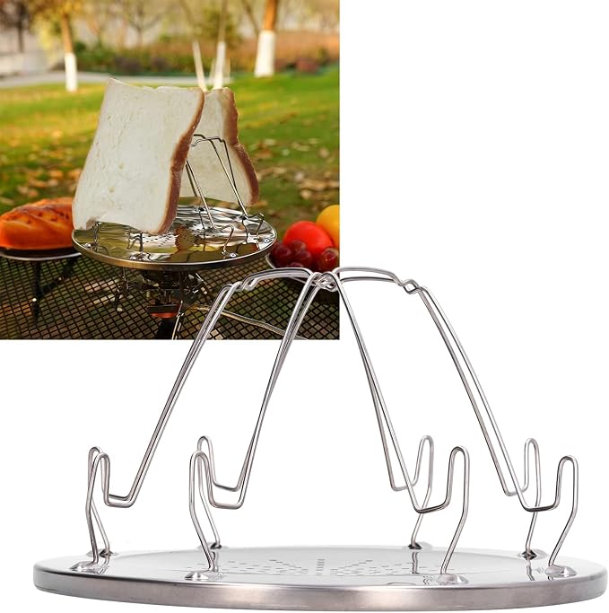 Camping Toaster for Gas Stove, Camp Stove Toaster Folding Portable 4 Slice Stainless Steel Stovetop Bread Toast Rack for Outdoor Cooking Camping Hiking Backpacking BBQ Picnics