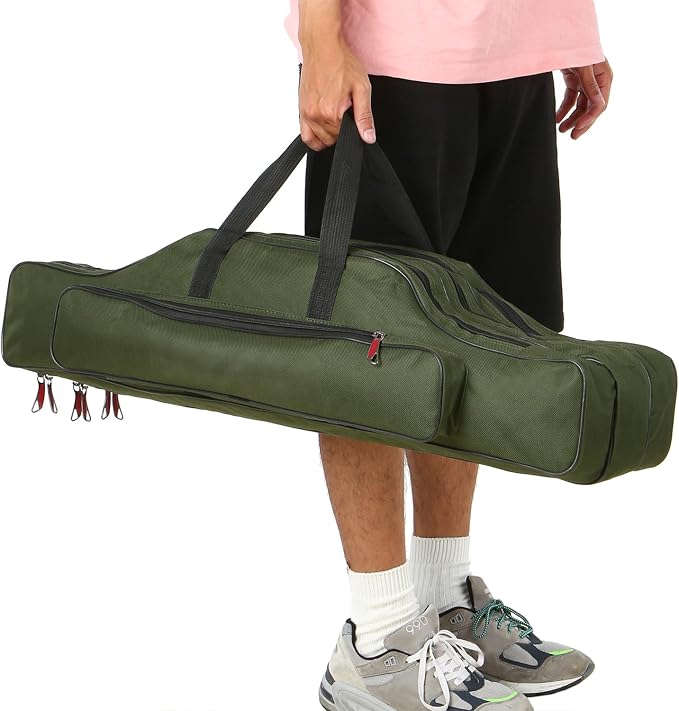 Fishing Rod Case - Three Layer Oxford Portable Folding Pole Bag, Waterproof Tackle Storage, Travel Bags for Camping, Hiking
