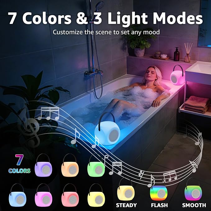 FUYO Shower Lamp with Speaker 16 Colors with Remote, Shower Lights Waterproof, Bluetooth Speakers with Lights Dual Pairing HD Stereo Sound for Indoor Outdoor Bathroom Party Pool Patio (Fatty)