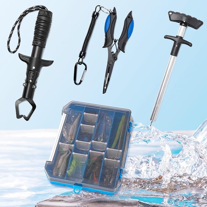 Fishing Bag with Tackle Boxes, Lightweight Fishing Sling Pack,Convertible Tackle Bag with Rod & Beverage Holder, Fishing Gear with Lures, Pliers, Lip Gripper, Fish Gifts for Men, Black