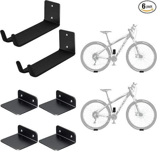 EVERHANGER Wall Mount Bike Pedal Hanger, Heavy-duty Garage Bike Rack, Horizontal Bike Hooks, Holds Up to 70LBS, 2 Pack