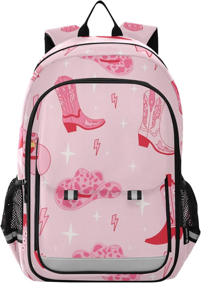 Fisyme Pink Western Cowgirl Boots School Backpack Laptop Backpack Bags Bookbag Travel Casual Computer Notebooks Daypack