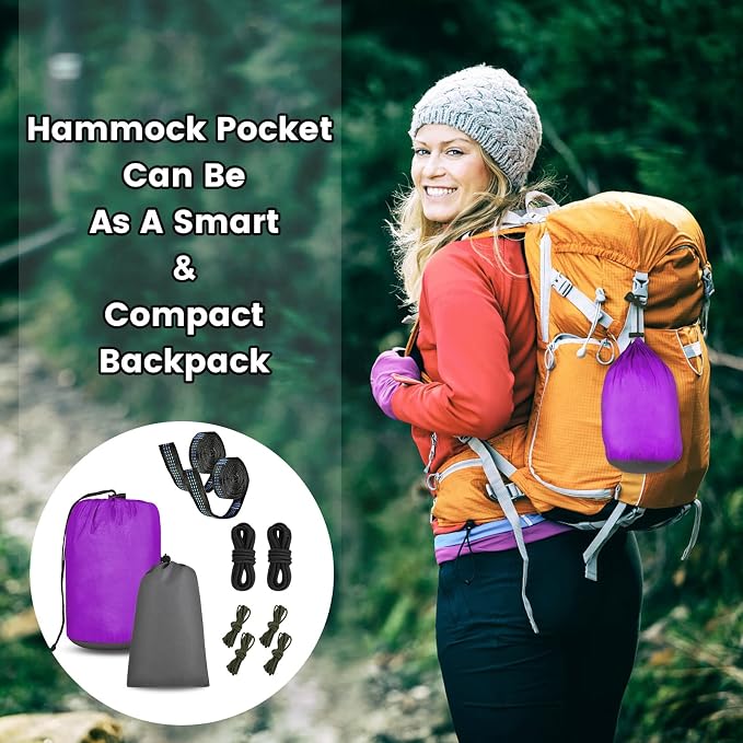 Camping Hammock with Mosquito Net & Rain Fly Tent Tarp & Tree Straps Portable Strong Nylon Hammock Parachute Tent w/Storage Bag for Camping Hiking Backyard Outdoor Backpacking Travel
