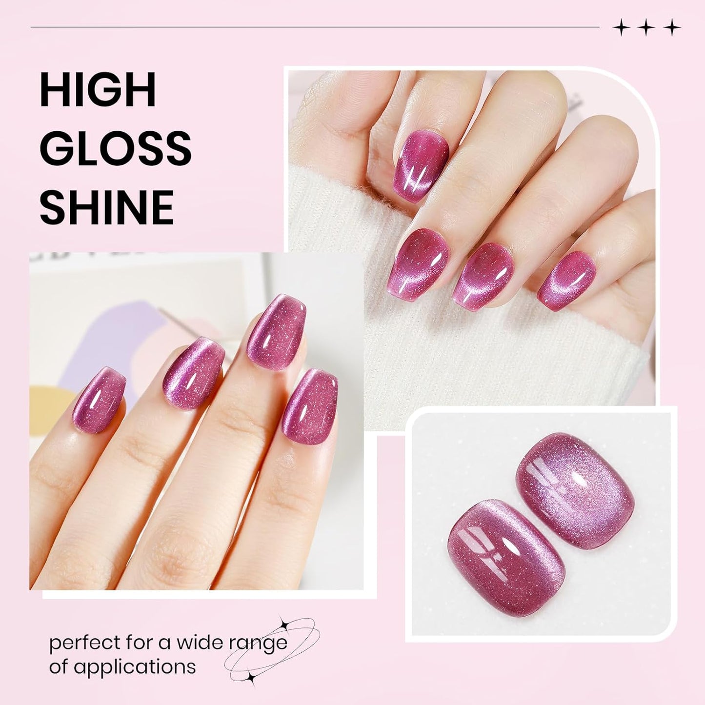 Cat Eye Gel Nail Polish Pink, 15ML Glitter CatEye Gel Polish Magnetic Crystal Reflective Effect with Magnet Soak Off Salon DIY at Home