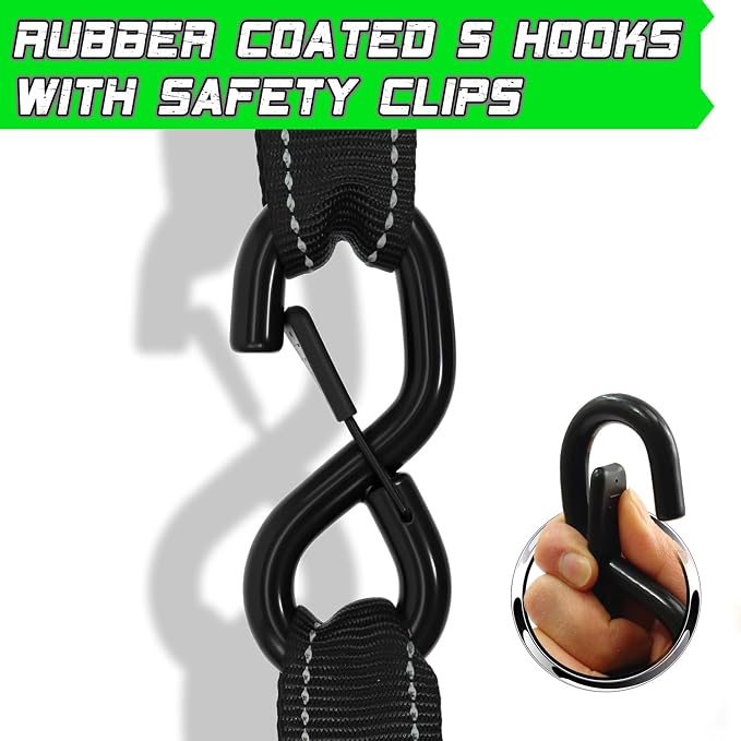 Motorcycle Tie Down Strap (4PK 1.5INX8FT) - 5,250lb Break Strength, Ratchet Straps Heavy Duty, Soft Loop Ratchet Straps for Moving Appliances, Lawn Equipment, Cargo Straps for Trucks