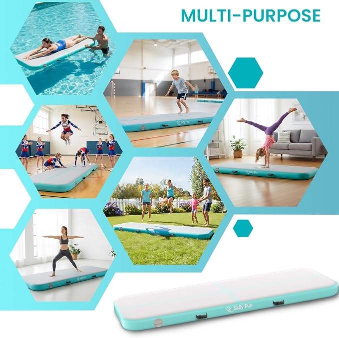Inflatable Gymnastics Mat 6.6ft/10ft Air Tumble Track Training Mat 4/8 inches Thick Tumbling mat with Electric Pump for Home Use/Tumble/Gym/Training/Cheerleading/Water/Yoga