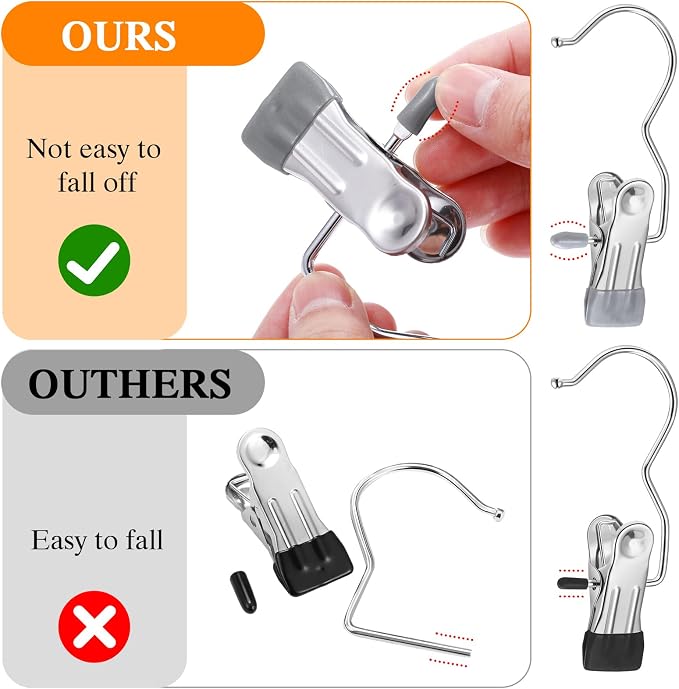 Yinder 150 Pcs Boot Hangers Clips Laundry Hooks Hanging Stainless Steel Clothes Pins Portable Clip Hangers for Closet Travel Socks Pants Handbags Hats Towels (Gray)