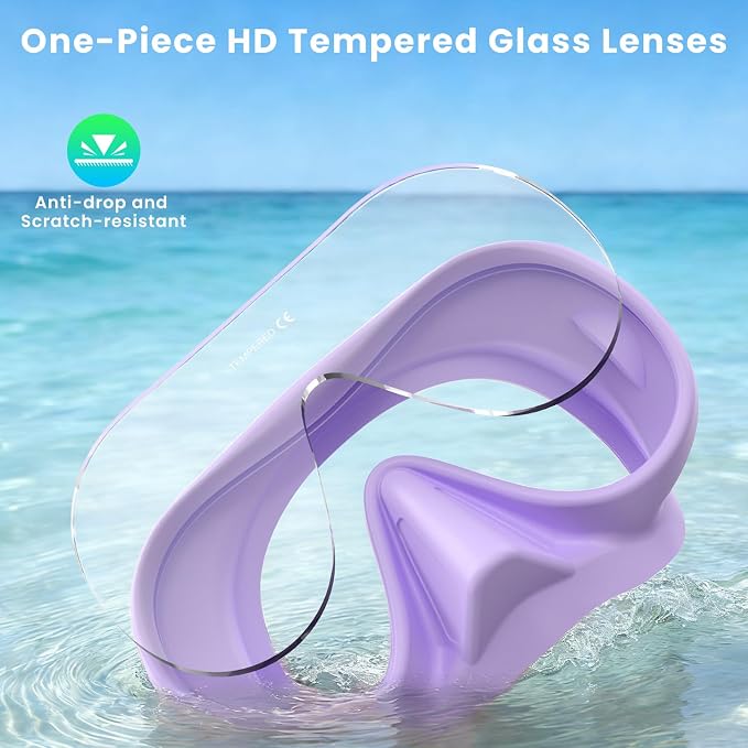 Snorkeling Gear for Adults, Snorkel Set Adult, Scuba Diving Mask, Panoramic View Anti-Leak Anti-Fog Dive Swimming Goggles Tempered Glass Panoramic Wide View Travel Portable Foldable