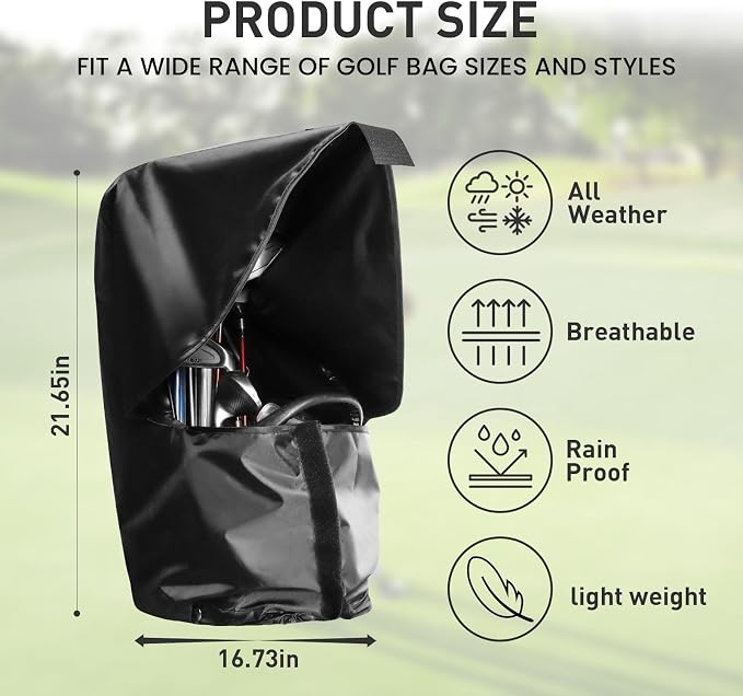VEASAERS Golf Bag Rain Cover Waterproof Hood Protection Black Pack Durable Lightweight Club Bags Raincoat for Men Women Golfer