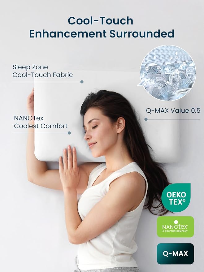 SLEEP ZONE Cooling Memory Foam Firm Pillow Standard, Breathable, Odorless, Cool Surface with High Support for Back and Side Sleepers, Home Hotel Hospital Essentials, 1 Pack White