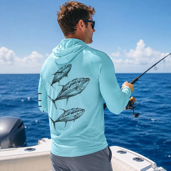 Palmyth Men's Fishing Hoodie Shirt UPF 50+ Quick-Dry Breathable Long Sleeve | Long Sleeve Fishing Shirt, UPF 50+ Sun Protection, Quick-Dry Fabric, Breathable Mesh Back, Built-in Face Mask, 4-way Stretch