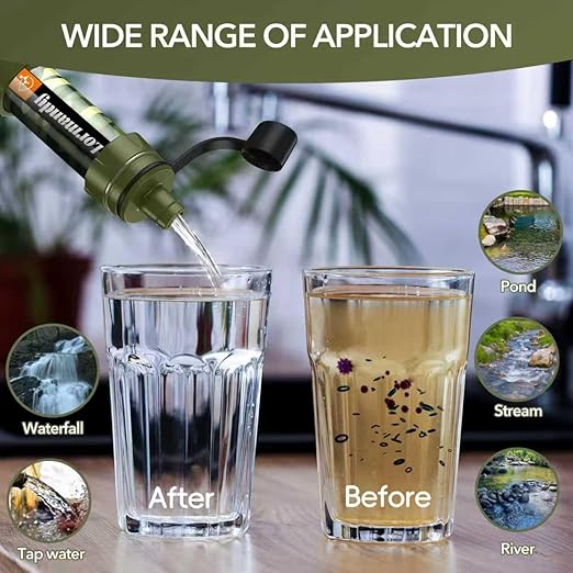 Straw Water Filter - Portable Water Purifier, Water Filtration System, Reusable Water Straw Purification - Outdoor Emergency and Survival Gear for Hiking, Camping Accessories and Travel