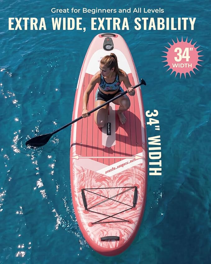 11'x34 Inflatable Paddle Board for Adults Youth, Extra Wide 430LBS Capacity SUP, Stable 2-3 Person Family for Lake Ocean Fishing Surfing Yoga, Includes Accessories