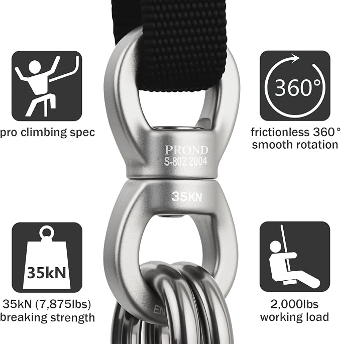 PROND Swing Swivel 35kN Safest Rotational Device, Swing Spinner, Carabiner Swivel, Climbing Rope Swivels for Children’s Web Tree Swing Setting, Aerial Dance, Hanging Hammock