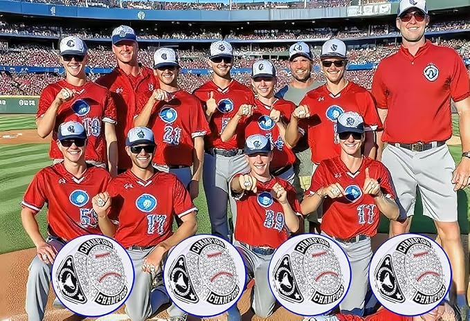 12 Pcs Baseball Ring Softball Baseball Championship Ring Sport Ball Trophy Award Gift with Display Neck Chain and Stand for Tournament or League Champion Winner