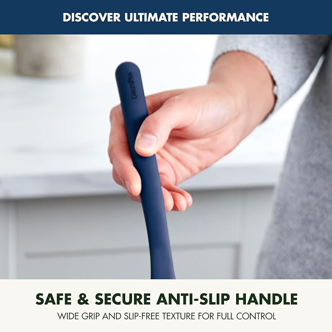 GreenPan Silicone Fish Turner Spatula, Slotted Cooking Kitchen Utensil, Flexible Rubber Nonstick Cookware, Rigid Steel Core, Heat-Resistant, Anti-Slip Handle, BPA-Free, Dishwasher Safe, Blue