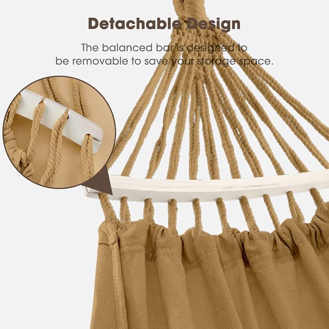 MOSFiATA Backyard Hammock with Tassels Max 500lbs Canvas Fabric Bohemian Style with Thickened Rope and Carry Bag for Outdoor, Garden, Patio, Wedding Decor (Khaki)