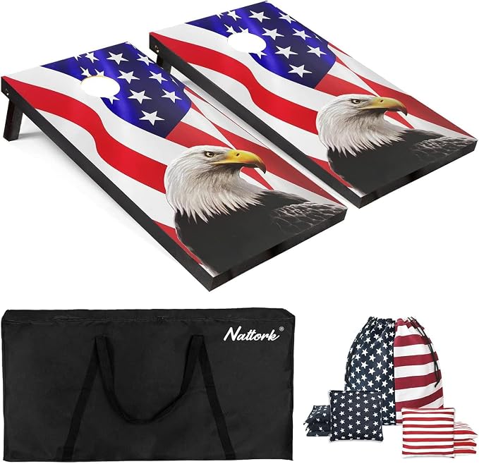 Cornhole Board Set 4x2 Regulation Size Cornhole Set with Carrying Bags & 8 Bean Bags Corn Hole Boards Bean Toss Game for Adults Family Outdoor Lawn Outside Backyard Games