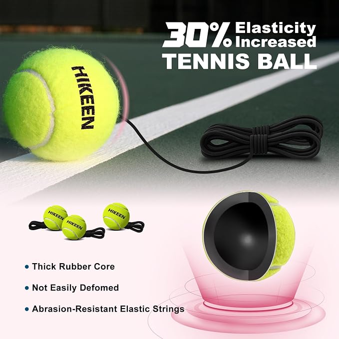 Hikeen Premium Tennis Trainer Rebound with Metal Base,Portable Solo Tennis Trainer Set with 3 Highly Elastic String Balls,Tennis Practice Equipment for Adult Kids an Beginners