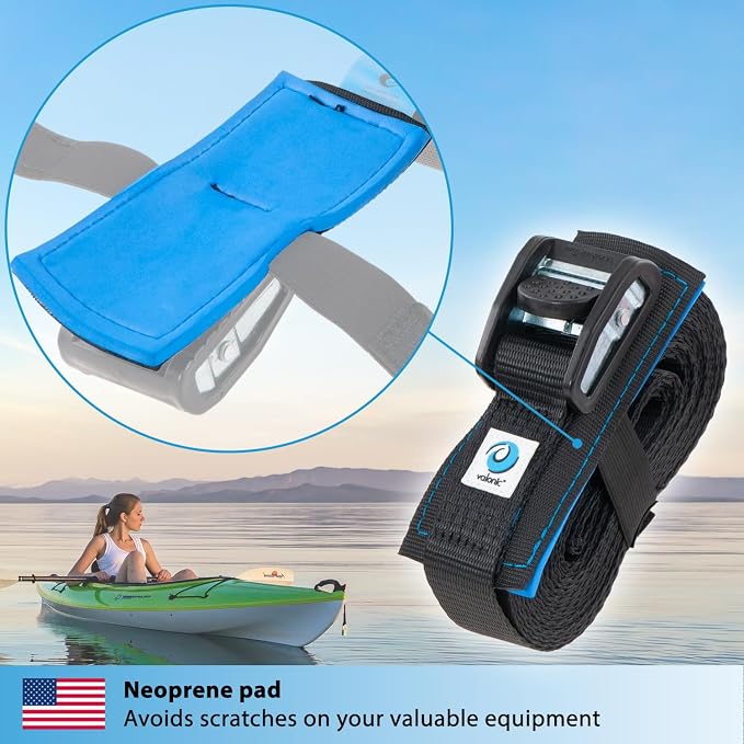valonic ORCA - cam Straps Heavy Duty - 3500 lbs, Padded, cam Buckle, 20 ft x 1.3 in, 2 Pack - roof Straps for Kayak or Surfboard roof Rack - Black, with Protection pad