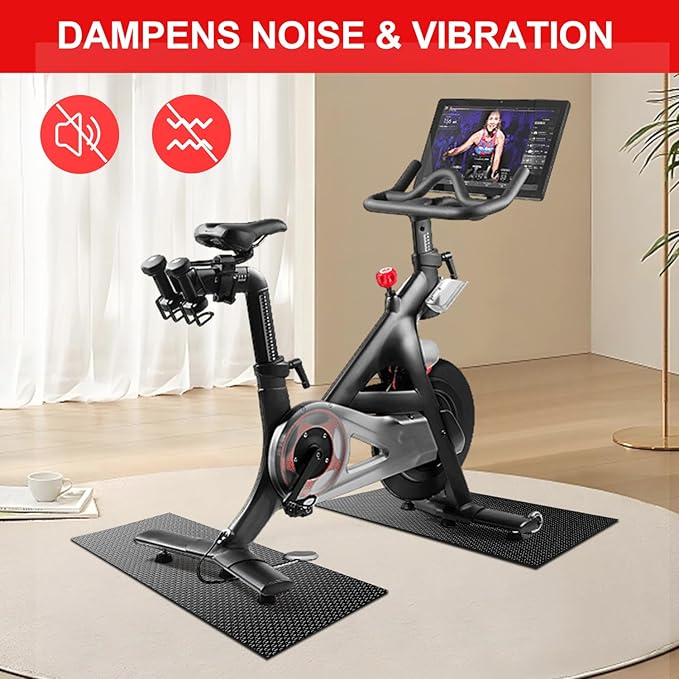 Bike Mat, Exercise Mat for Carpet & Hardwood Floors, Cushioned, Black