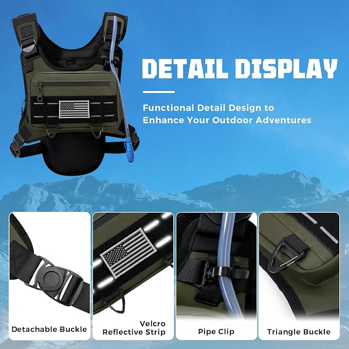 Running Hydration Vest with 2L Water Bladder， Lightweight Adjustable Hydration EDC Chest Pack for Men and Women, Water Backpack for Hiking, Cycling