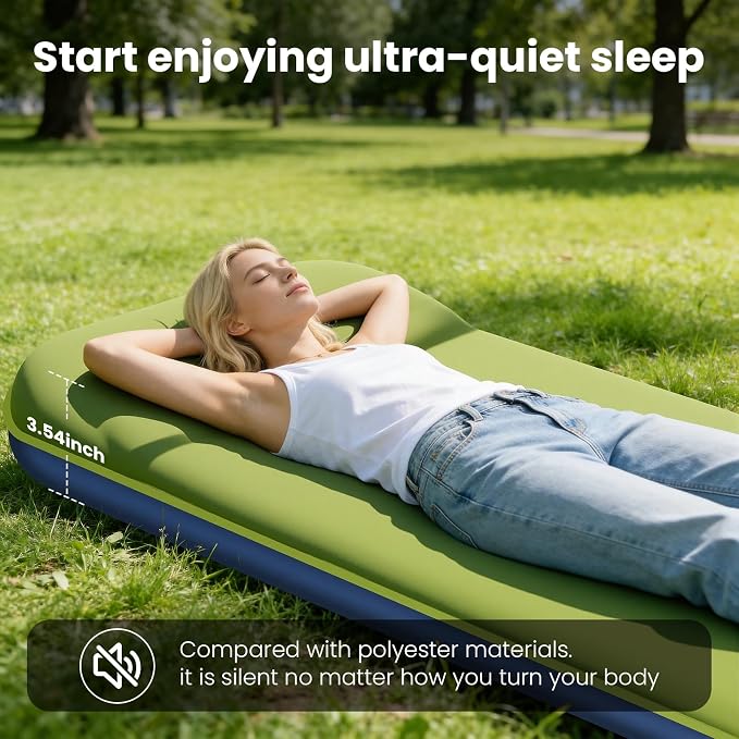 TEKIK Self Inflating Sleeping Pad, Ultra-Thick Memory Foam Sleeping Pad for Camping with Pillow, 20s Fast self Inflate&Deflate, 9.5 R-Value Insulated Camping Mattress, Suitable for Car Travel Tent