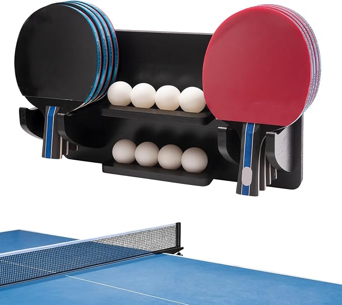 Ping Pong Paddle Storage Rack, Ping Pong Accessories Organizer Wall-Mount for 6 Paddles, 6 Pickleball Paddles and Balls, Pine Wood Table Tennis Racket Display for Game Room Bar Office Home