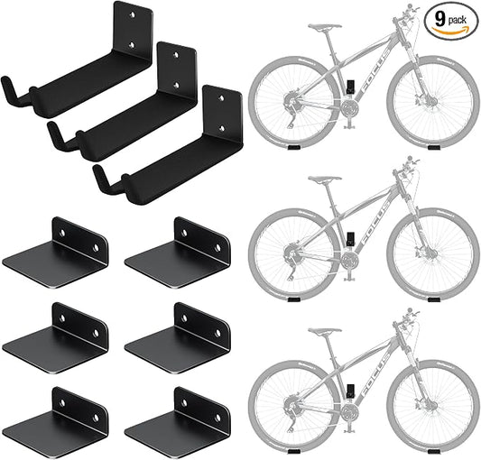 EVERHANGER Wall Mount Bike Pedal Hanger, Heavy-duty Garage Bike Rack, Horizontal Bike Hooks, Holds Up to 70LBS, 3 Pack