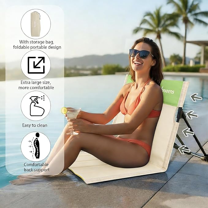 Extra Large Foldable Camping Chair with Cup Holder,Ultra-Light Portable Beach Chair with Carry Bag for Sunbathing Swimming Poolside Picnic Lawn Road Hiking Trips (Green)