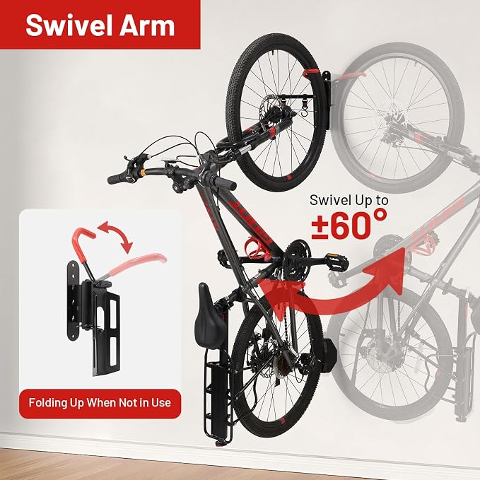 Swivel Bike Wall Mount, Bike Hangers for Garage, Space-Saving Vertical Bike Rack, Sturdy Bike Storage Rack Holds Up to 66lbs with No-scratch Protection, Easy to Install, 4 Pack