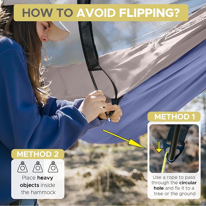 Sunyear Camping Hammock Tent - Portable Hammocks with Mosquito Net (Single/Double, 500lbs Capacity) - Spacious & Anti-Rollover Design with 2 Tree Straps for Hiking, Backpacking, Indoor/Outdoor Use