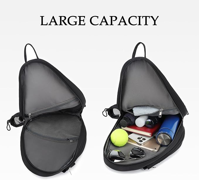 Rejolly Tennis Racket Sling Bag for Women Men Quilted Water Resistant Racquet Cover One Shoulder Crossbody Bag for 2 Tennis Rackets, Pickleball Paddles, Badminton Racquet