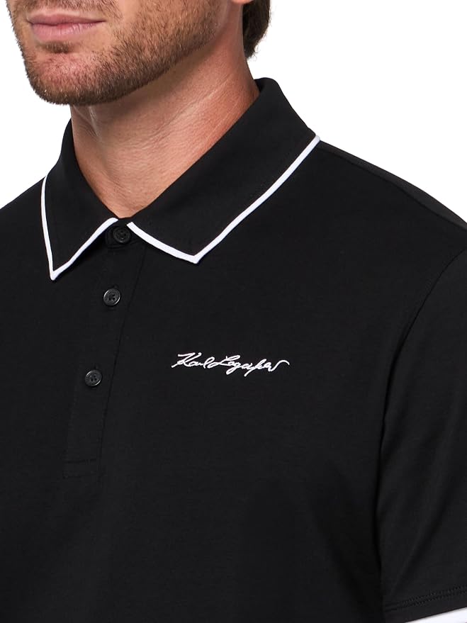 Karl Lagerfeld Men's Collared Color Blocking Signature Logo Polo