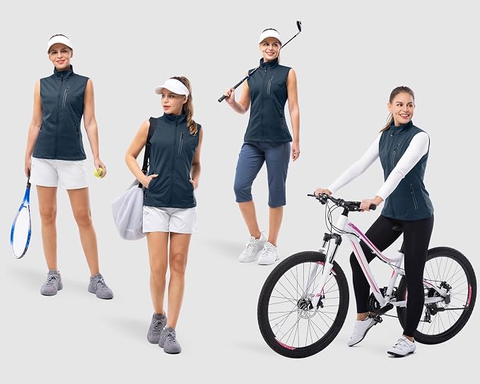 33,000ft Women's Lightweight Running Vest Outerwear with Pockets, Windproof Sleeveless Jacket for Golf Hiking Travel