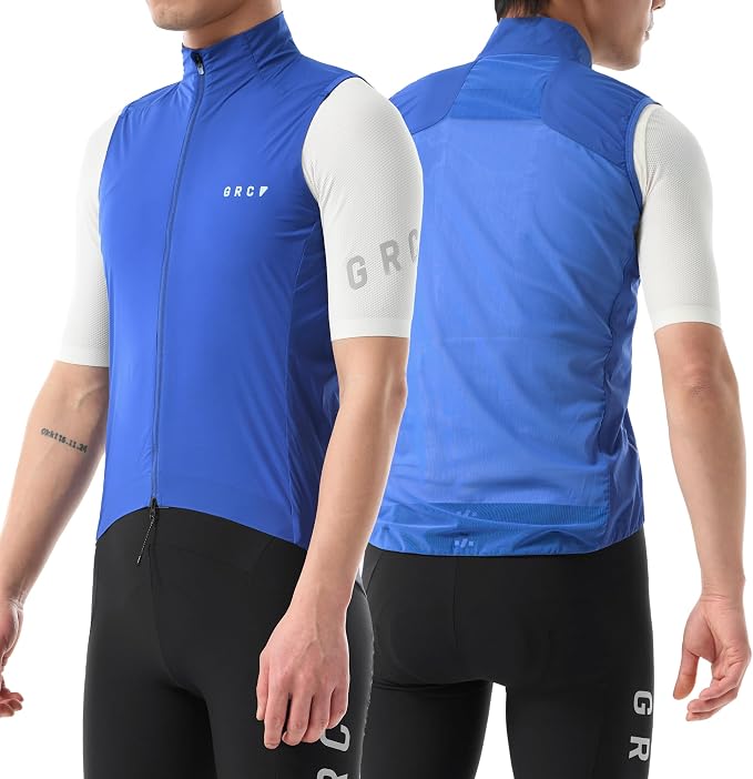 GRC Men's Windproof Cycling Vest, Running & Bike Vests with Two-way Zipper, Lightweight Sleeveless Windbreaker for Outdoors