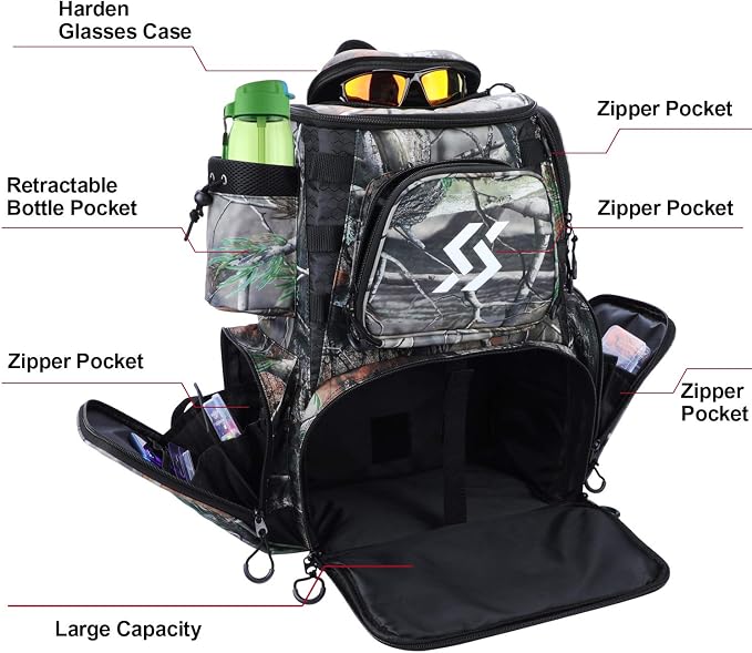 Sougayilang Fishing Tackle Backpack Waterproof Tackle Bag Storage with 4 Trays Tackle Box