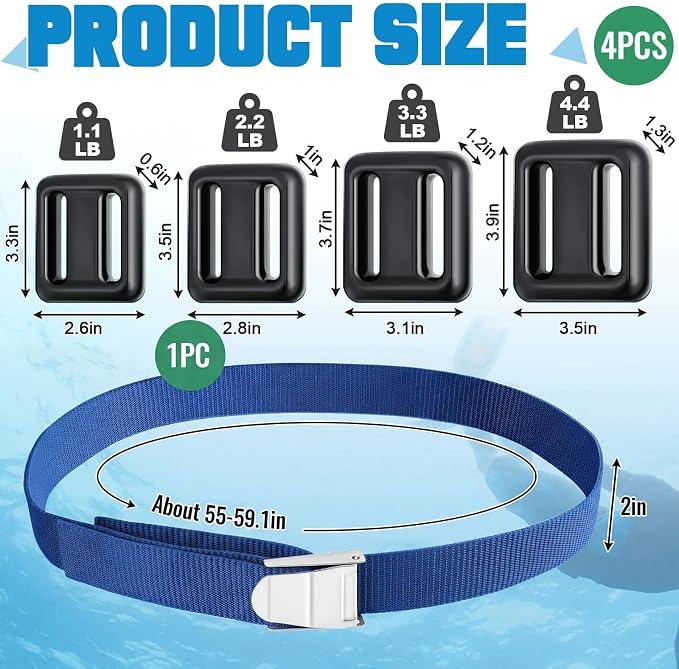 Tellegloww 4 Pcs Dive Weights Belt for Scuba Diving Coated Dive Weights Nylon Dive Belt with Metal Quick Release Buckle for Free Diving Spear Fishing
