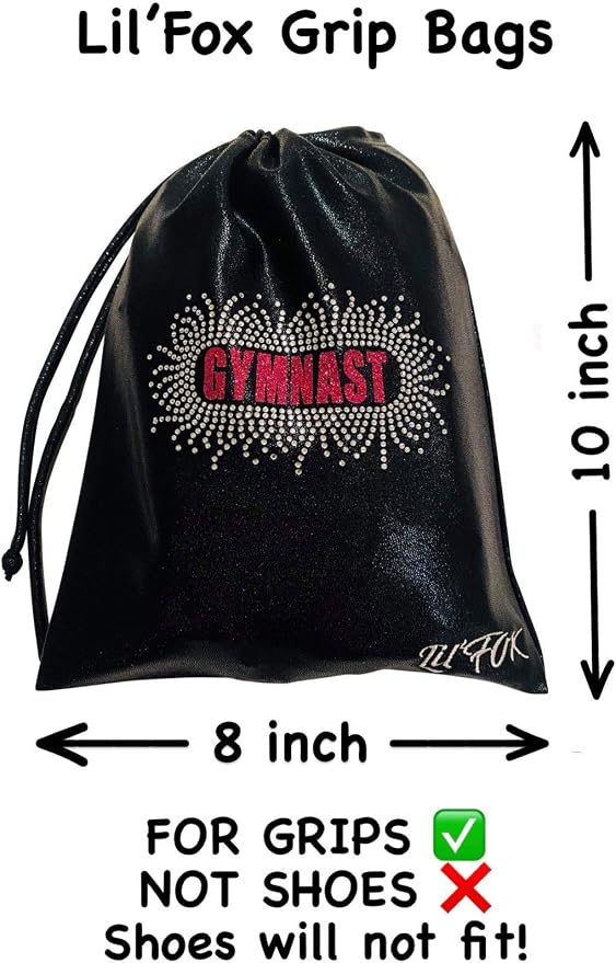 LIL'FOX 8"x10" Drawstring Gymnastics SMALL GRIP BAG 26x20cm - Lightweight Bag for Personal Equipment - Shiny Foil Rhinestones