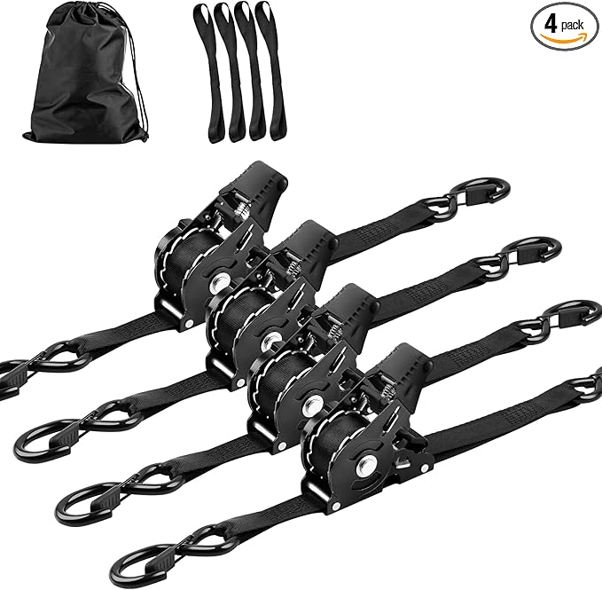 Retractable Ratchet Strap Heavy Duty 4 Pack 10 FT 1800 LB Break Strength Ratchet Tie Down with Safety Lock S Hooks and Soft Loop Tie Down.