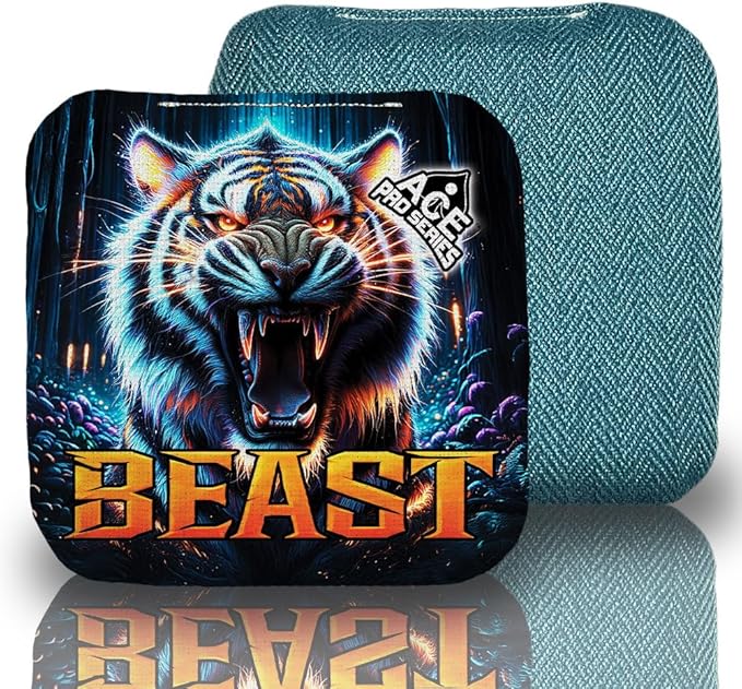 CornholeAce PRO Beast Carpet Cornhole Bags (Set of 4) | Herringbone Fabric, Waterproof, Plastic Resin Filled, Dual Sided, Professional, Regulation Size, 6x6, 16oz, Made in USA