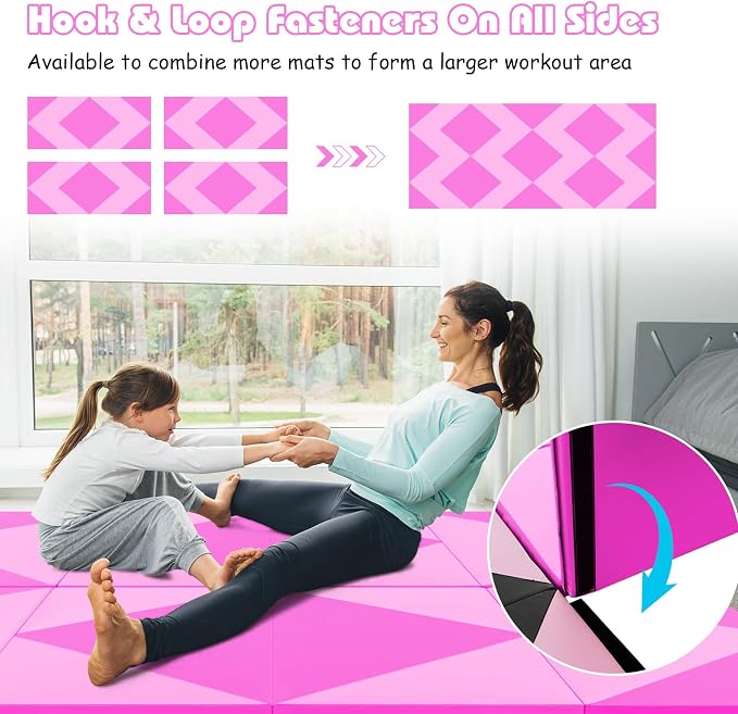 Goplus Gymnastics Mat, Folding Tumbling Mat with Carry Handles, Hook & Loop Fasteners, 4 Panels for Fitness Exercise Yoga Stretching Aerobics Workouts, Thick Gym Mats for Home