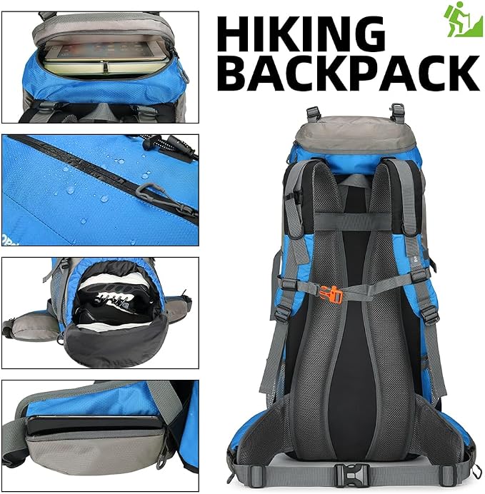 70L Camping Hiking Backpack with Rain Cover Waterproof Backpacking Backpack for Hiking Treeking Climbing Outdoor