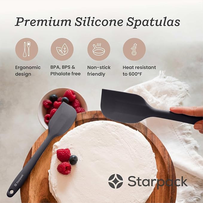 Starpack 'Scrape & Stir' Silicone Spatula Set (2 Pcs) - Heat Resistant Spatulas Set 600°F - Food Grade Kitchen Spatulas - LFGB Grade Nonstick Baking and Cooking Rubber Spatula Set - Gray/Black