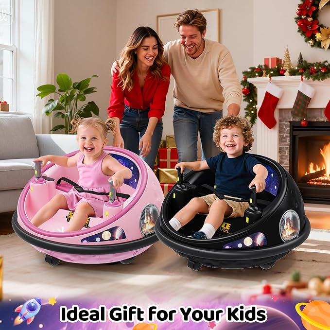 Electric Bumper Car with Remote Control, 360°Spinning Ride-on Vehicle, Rechargeable Indoor Outdoor Kid Car with LED Lights & Soft Bumper–Fun Gift (Black)