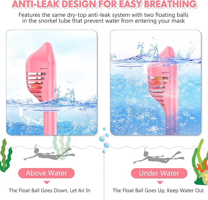 Kids Snorkel Mask Full Face, Snorkeling Gear for Kids with Camera Mount, 180 Degree Panoramic View Snorkeling Set Anti-Fog Anti-Leak