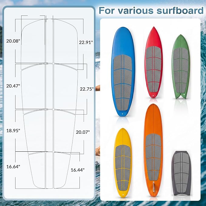 Nuanchu 12 Pcs Sup Deck Traction Pad Tail Pads Skid Proof for Stand up Paddle Board Long Board Surfboard Performance EVA 23.62 x 11.5 x 2 Inches