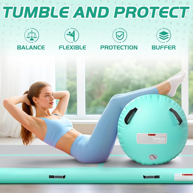 Inflatable Gymnastics Air Roller Barrel, Tumble Rolling Air Roller Gymnastics Barrel with Electric Pump for Kids Adults Home Outdoor Gymnastic Training Cheerleading Yoga